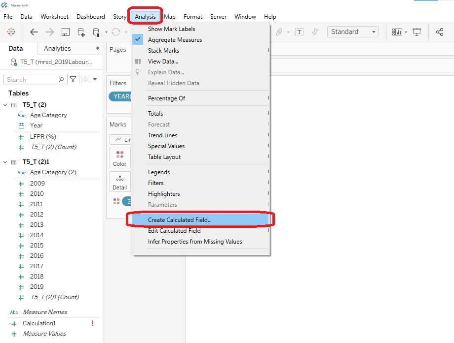 Create Calculated Field- Changes in LFPR (Percentage Point)